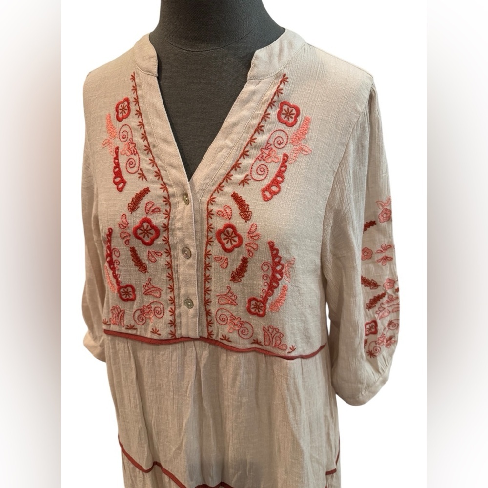 SOLD! ❌ Fig & Flower V-Neck Embroidered Bohemian Midi Dress L - Picture 8 of 15